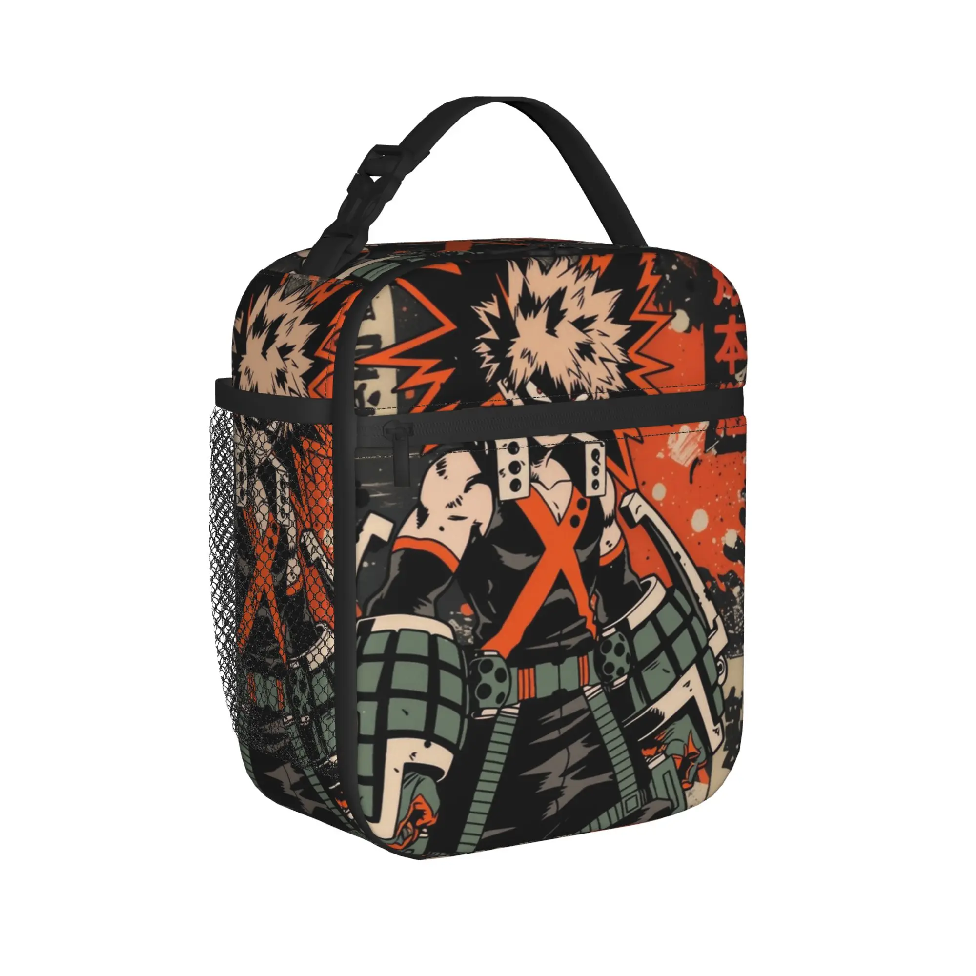 Katsuki Bakugo Vintage Grunge Warned Poster Thermal Insulated Lunch Bag for Office Bento Box Thermal Cooler Lunch Boxes