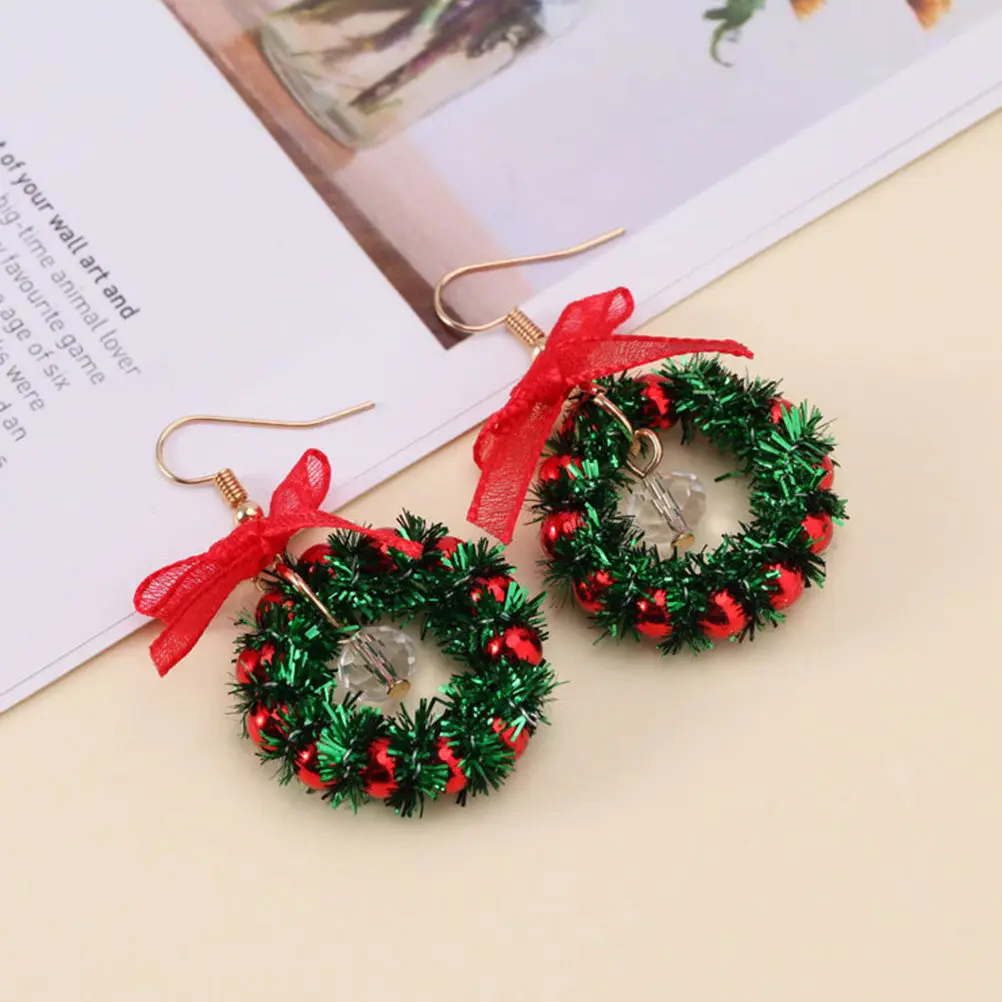 Christmas Wreath Earrings for Women – Green Festive Danglers, Stylish Holiday Party Jewelry