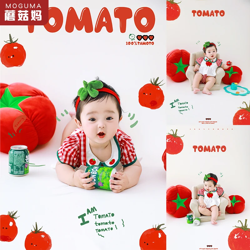 

Childrens Photography Clothing Hundred Day Baby Photography Clothing Cartoon Tomato Studio Photo Set Theme تذكارات للرضع