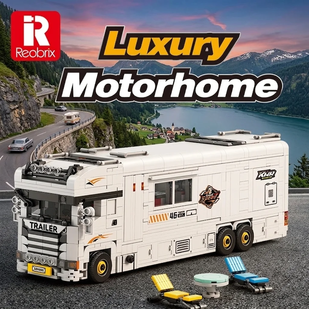 1180PCS Luxury Motorhome Building Block Travel Camping Vehicle Model Bricks Desktop Ornament Educational DIY Toy Birthday Gift