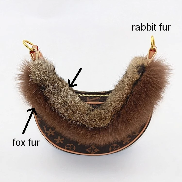 35cm Replacement Bag Strap Genuine Real Fox Fur Handbag Shoulder Straps Handle For Women Purse Belts Winter Accessories R5