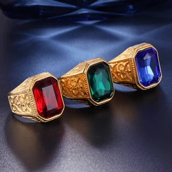 Punk High Quality Big Stone Blue/Black/Red Stone Ring for Men Women Fashion Stainless Steel Biker Ring Jewelry Gift Dropshipping