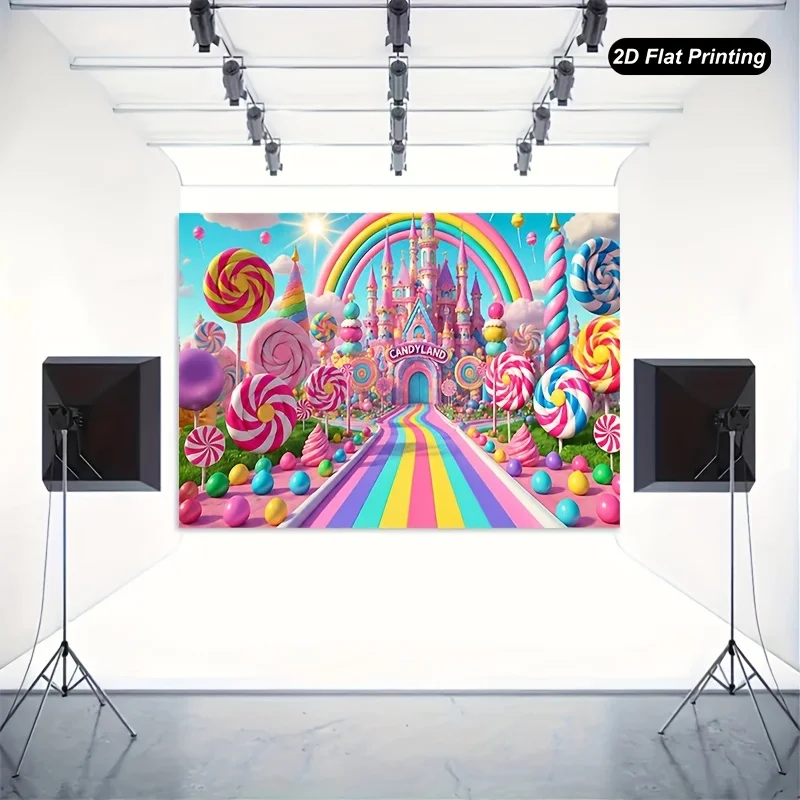 Candyland Rainbow Castle Lollipop 2D Flat Tapestry Backdrop For Birthday Party Kids Room Decor Sweet Dream Wall Hanging ArtPrint