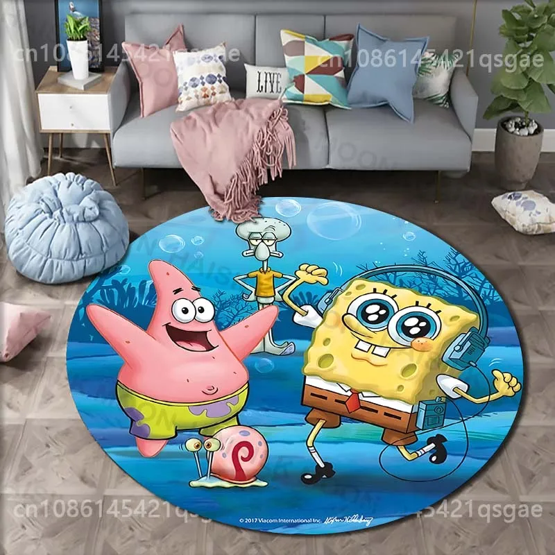 Cartoon SpongeBob SquarePants Print Round Carpet for Living Room Bedroom Table and Chair Sofa Home Decor Area Rug Luxury Gift