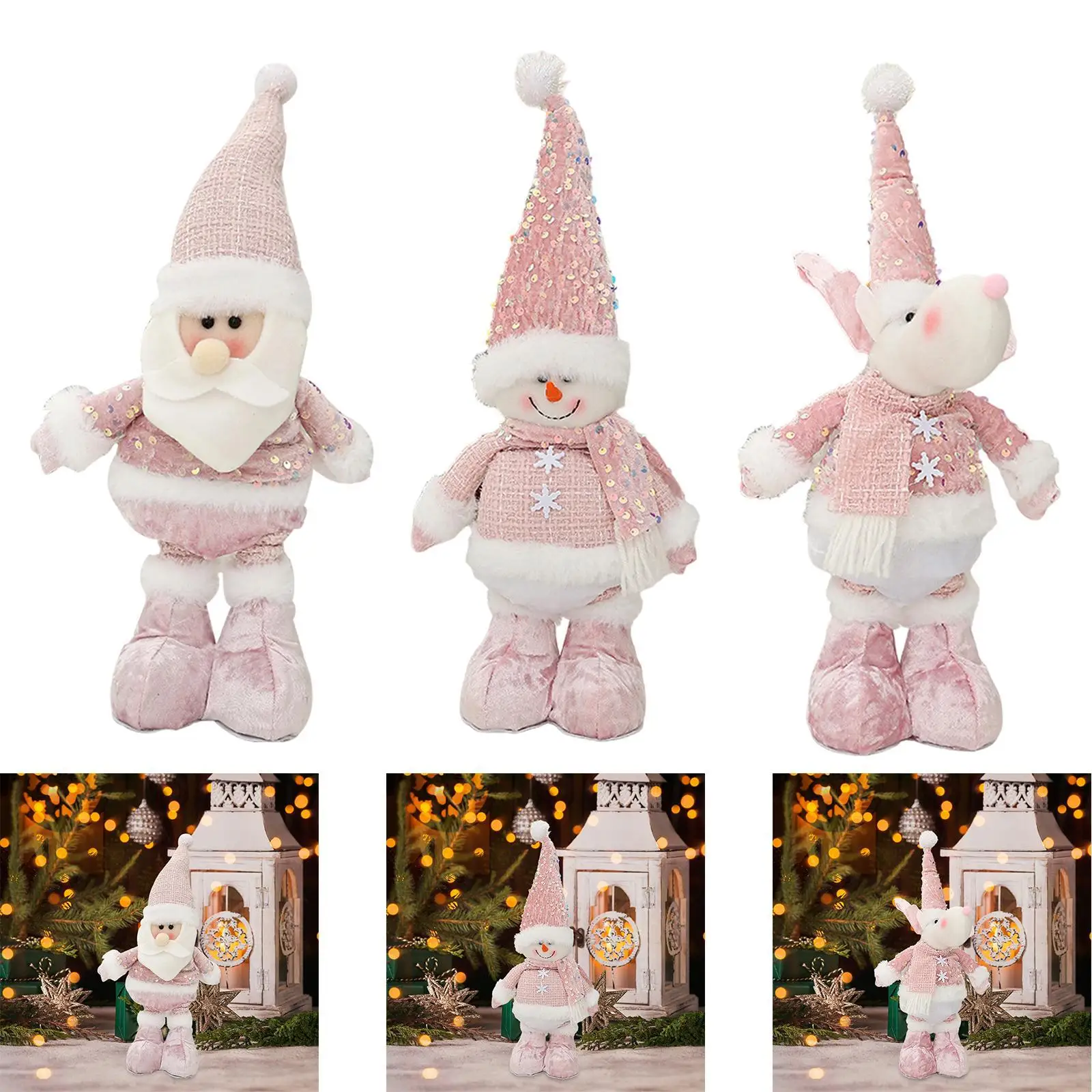 Świąteczna stojąca pluszowa lalka, wypchana lalka z chowanymi nogami Xmas figurka dla