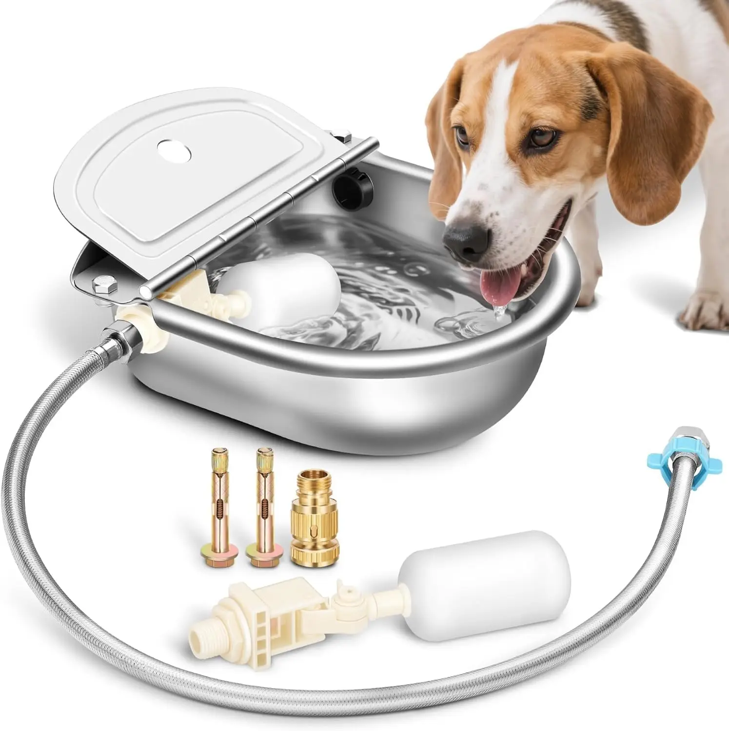 

Automatic Animal Drinking Water Bowl with Float Valve, 304 Stainless Steel Kit Includes Bowl, Pipe, 2 Valves, Quick Connector