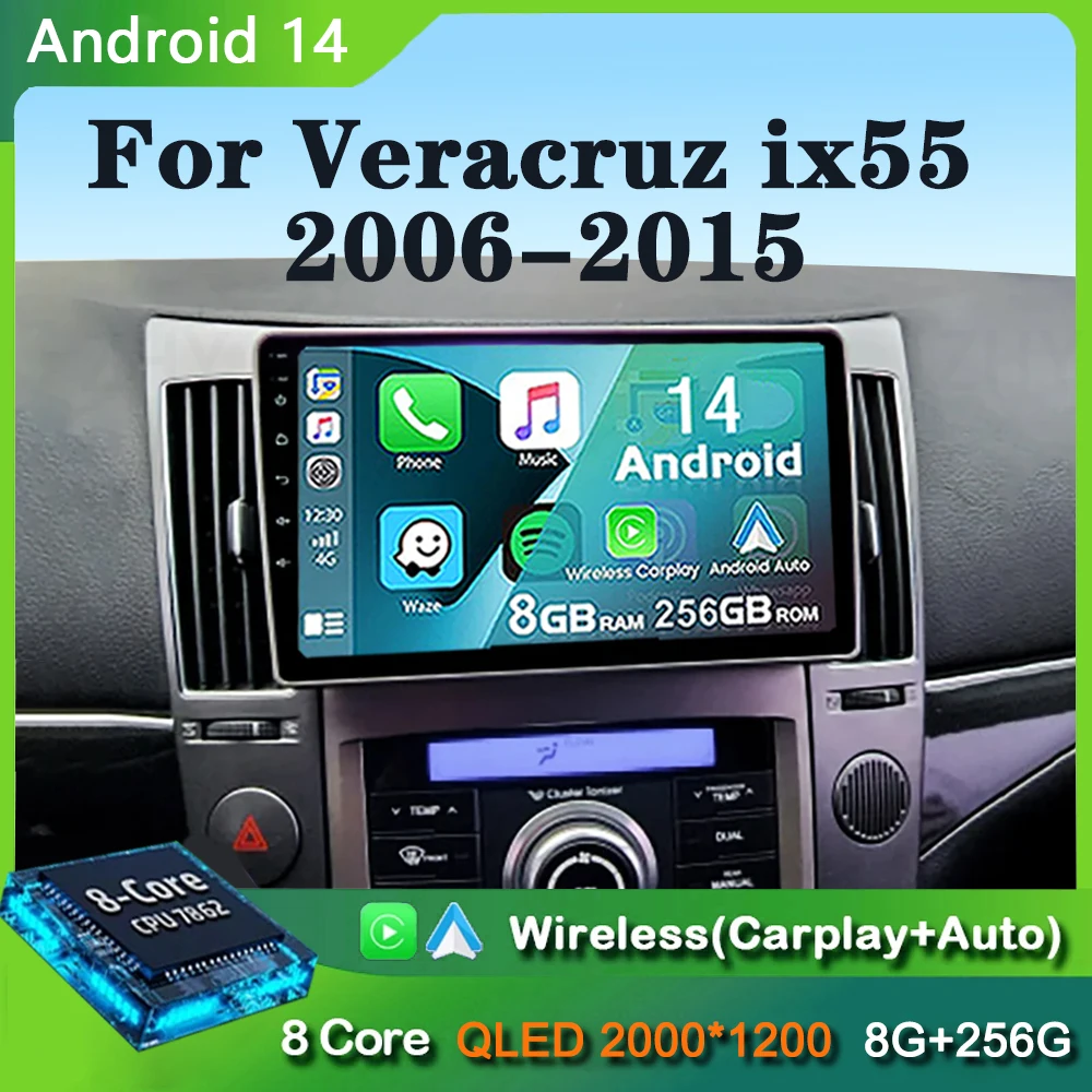 Android 14 Carplay Car Radio For Hyundai Veracruz ix55 2006-2015 Navigation GPS Multimedia Player WiFi+4G stereo BT 360 Camera