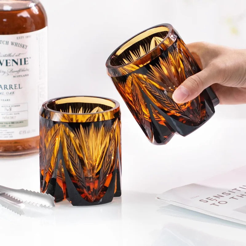 Golden Feather Whiskey Crystal Cup Luxury Wineware Wine Tasting Glasses Gifts Chivas Brandy Scotch Whisky Tumbler Dropshipping