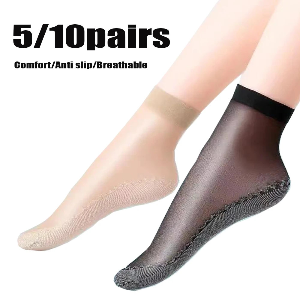 5/10 Pairs Women Socks Soft Socks Non-slip Summer Ultrathin Breathable Sock Casual Lightweight Female Transparent Boat Socks