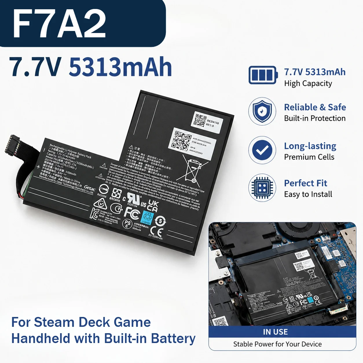 F7A2 5200mAh 8.8V Replacement Battery for Steam Deck Handheld Game Controller High Capacity Li-polymer Rechargeable Batteries