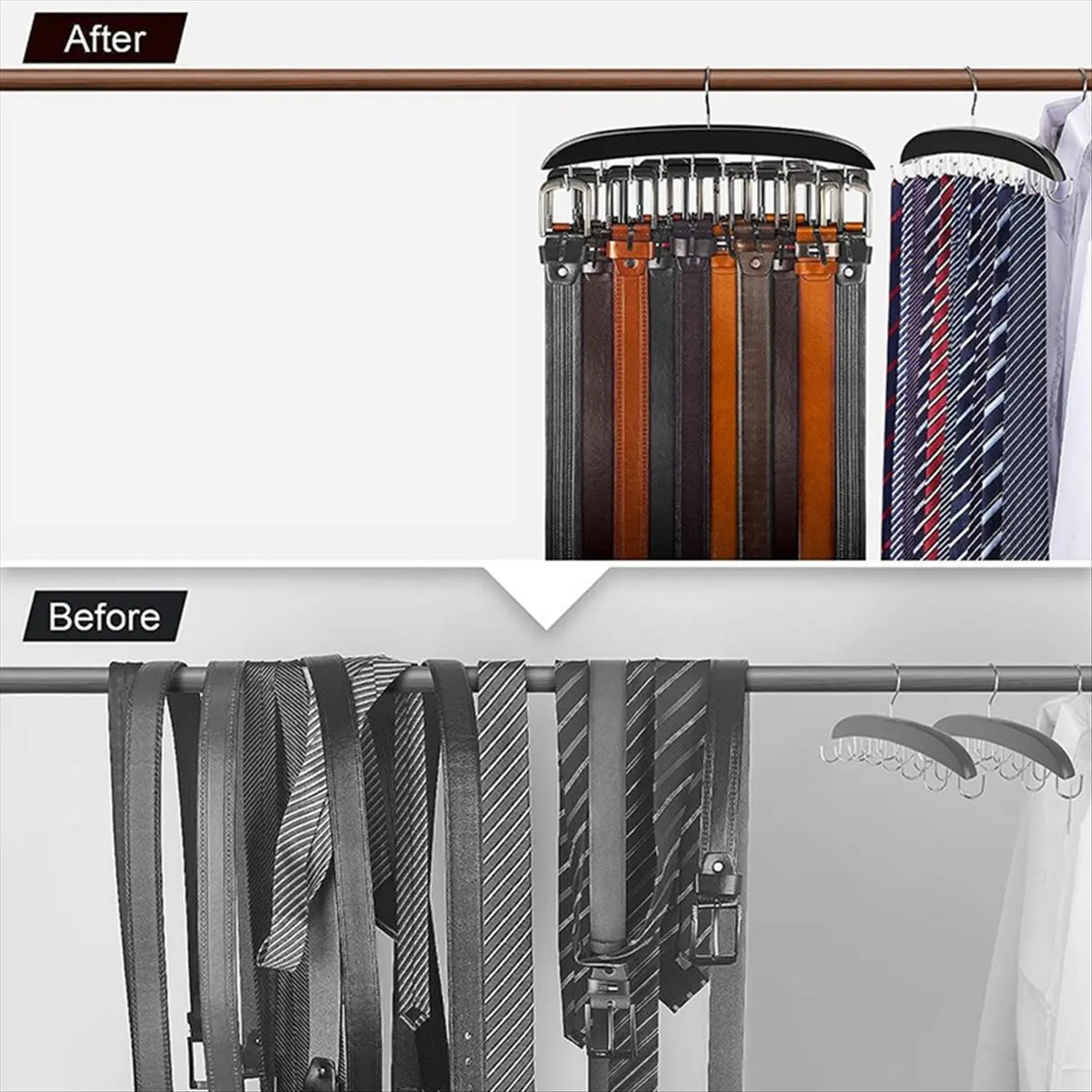 AB09 Belt Hanger Belt Organizer Closet Accessories with 14 Hooks Belt Rack Sturdy Wood for Closet Organizers and Storage
