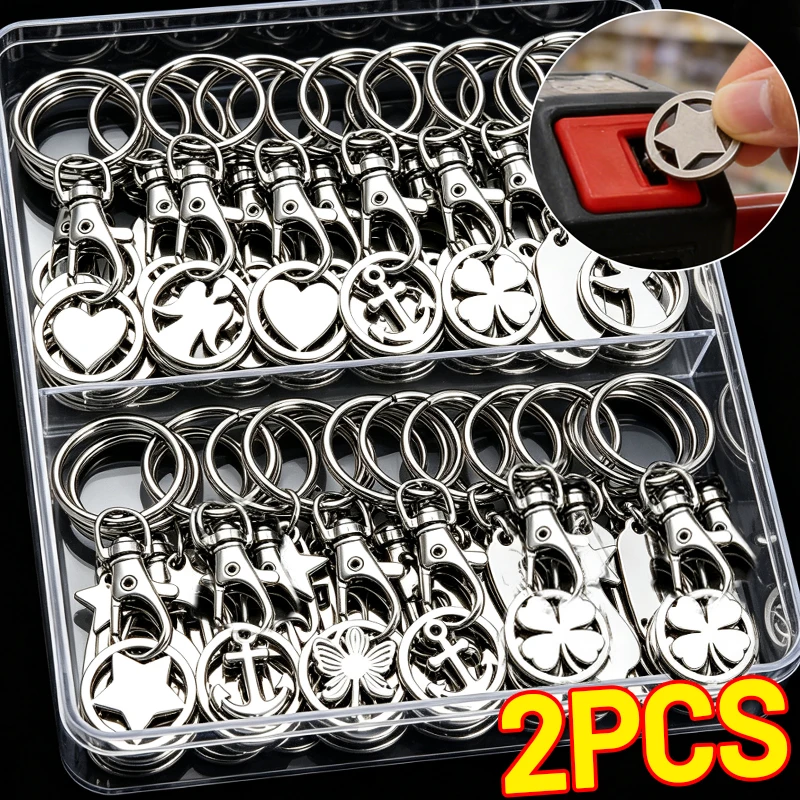 Trolley Cart Tokenrings Keychains Metal Stainless Steel Portable Shopping Cart Trolley Token Coin Universal Keyring Accessories