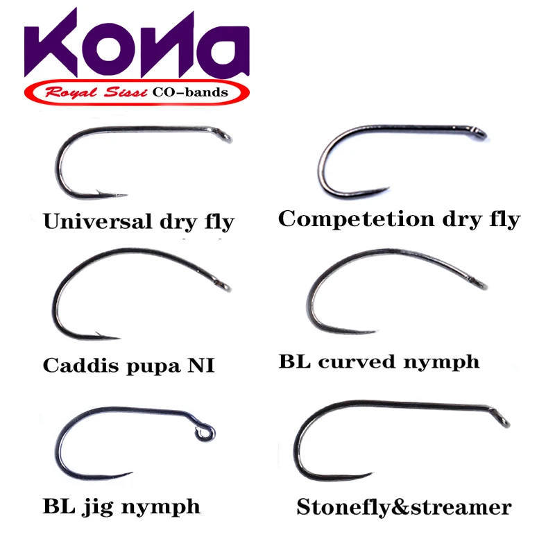 KONA 30pcs/pack super fine trout fly fishing hooks dry fly hooks caddis&stonefly nymph hooks&standard streamer fly tying hooks