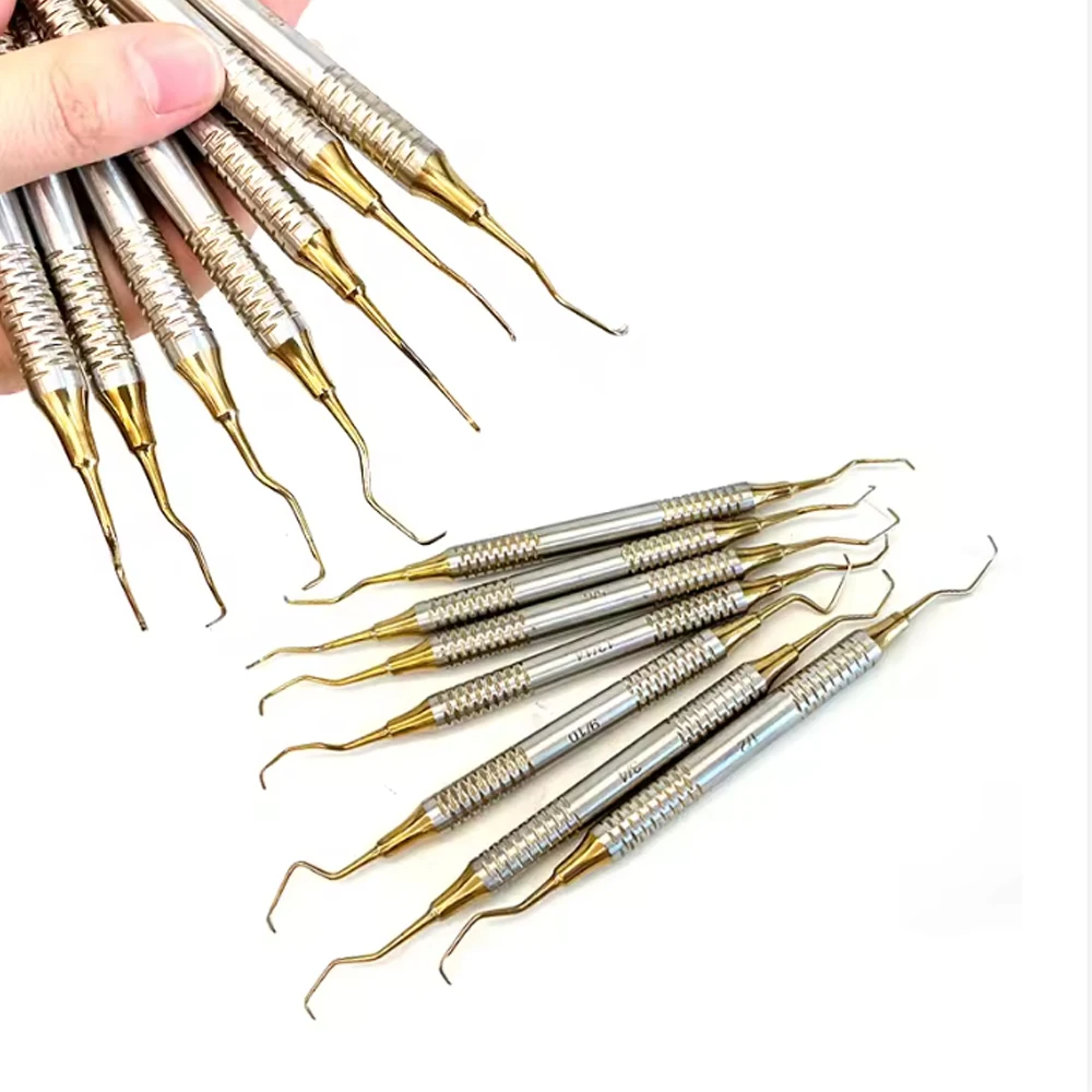 

7 шт., набор зубных скалеров для чистки зубов, пародонтальные изящные костные кюреты, перо, стоматологическое оборудование, инструменты для ухода за полостью рта, отбеливающие инструменты