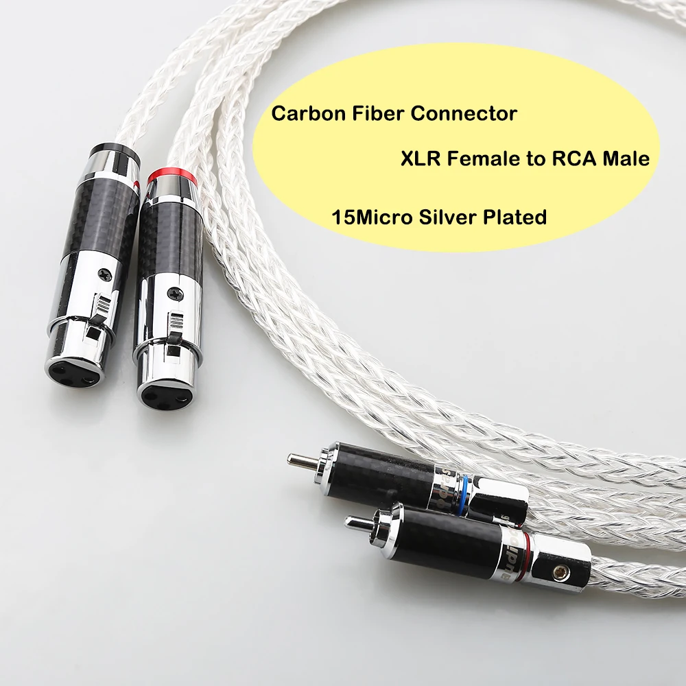 Pair 6AG Single Crystal XLR Balanced Cable 7N OCC Silver Plated with 2 RCA Interconnect Rhodium Plated Plug for High-End Audio
