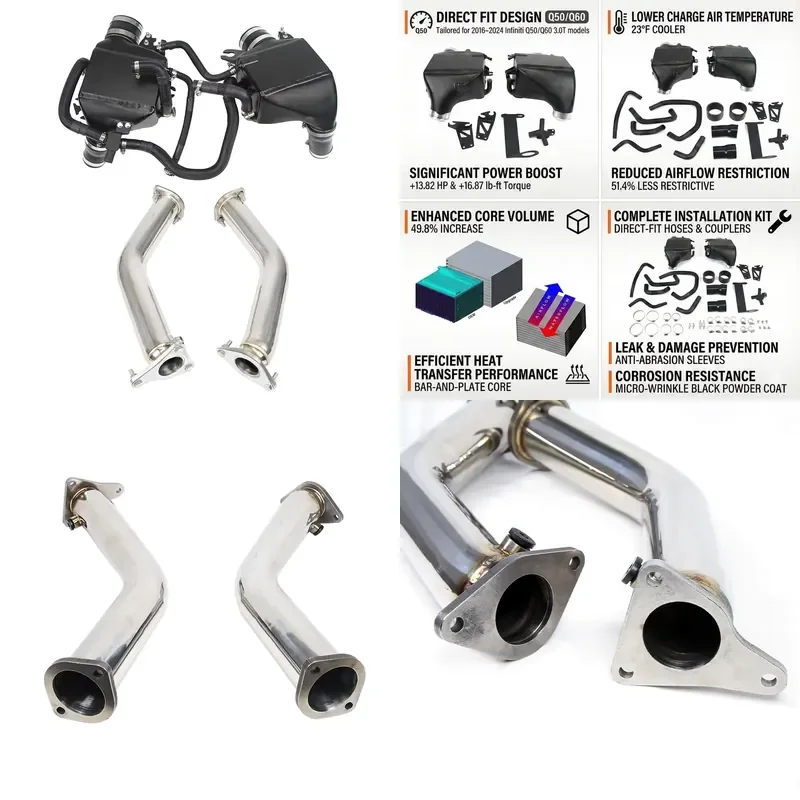 For Infiniti Q50 Q60 Nissan RZ34 VR30DTT 3.0T Lower Downpipes Upgrade Race Downpipes 3 Inch Test Pipe Exhaust Intercooler Kit