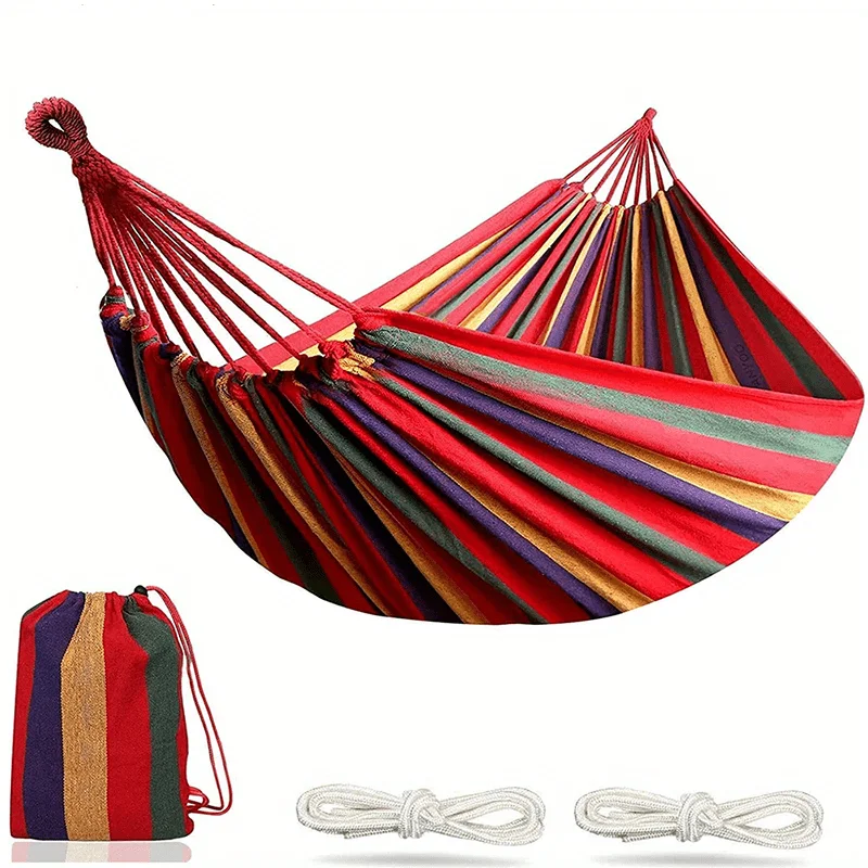 

Trendy Striped Outdoor Hammock with Safety Upgrade - Anti- Tipping Design for Double Stability, and Portable Storage for Easy C