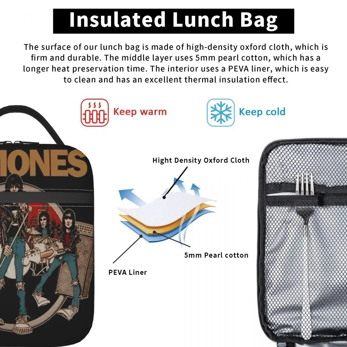 The Legend Band Ramons Essential Ramons Insulated Lunch Bag for Women Kids Leakproof Food Boxes Thermal Lunch Box Tote