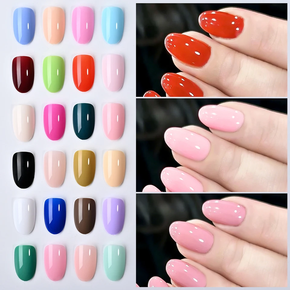 24 colores (288 uñas) uñas postizas cortas ovaladas, brillantes, color sólido, para manicura DIY 3