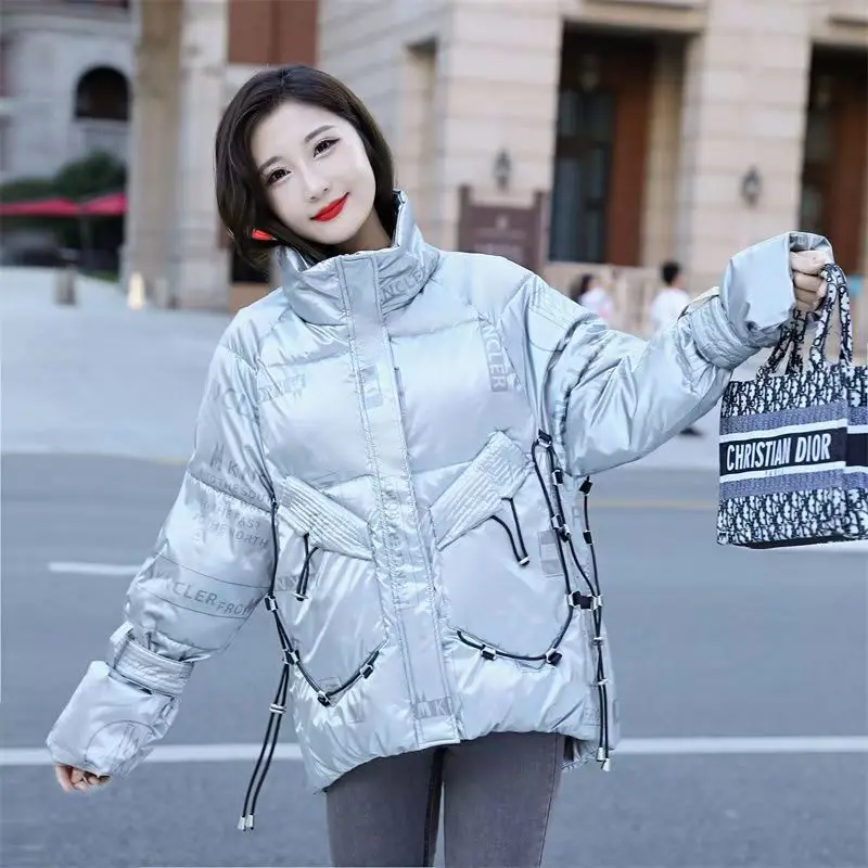 Disposable Shiny Down Padded Jacket Women's Mid-length 2025 New Winter Loose Printing Fashionable Women's Style To Overcome