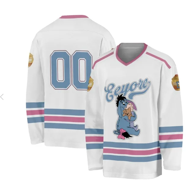 ديزني Eeyore الرجال هوكي الجليد سترة 2025 الخريف/الشتاء جديد جيرسي سترة رياضية خارجية Y2K كبيرة عادية كم طويل تي شيرت #2