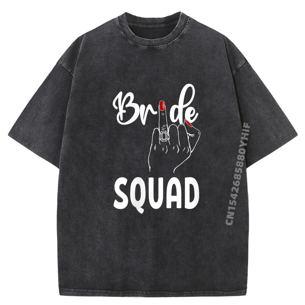 

Mens Cute Wedding Bridesmaid Bachelorette Finger Ring Bride Squad Luxury T Shirt Men High Quality Washed T-Shirt