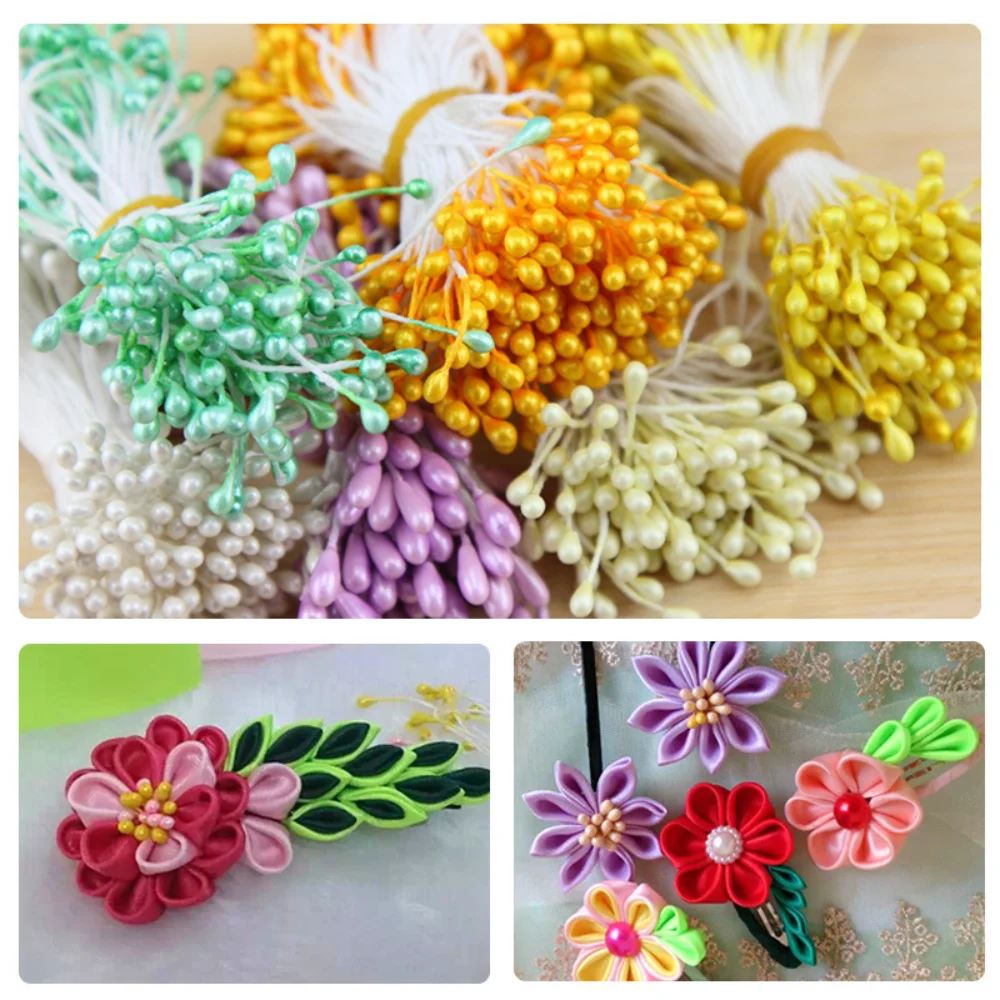 150pcs 55cm Artificial Flower Double Heads Stamen Pearlized Craft Cards Cakes Decor Floral for Home Wedding Party Decor