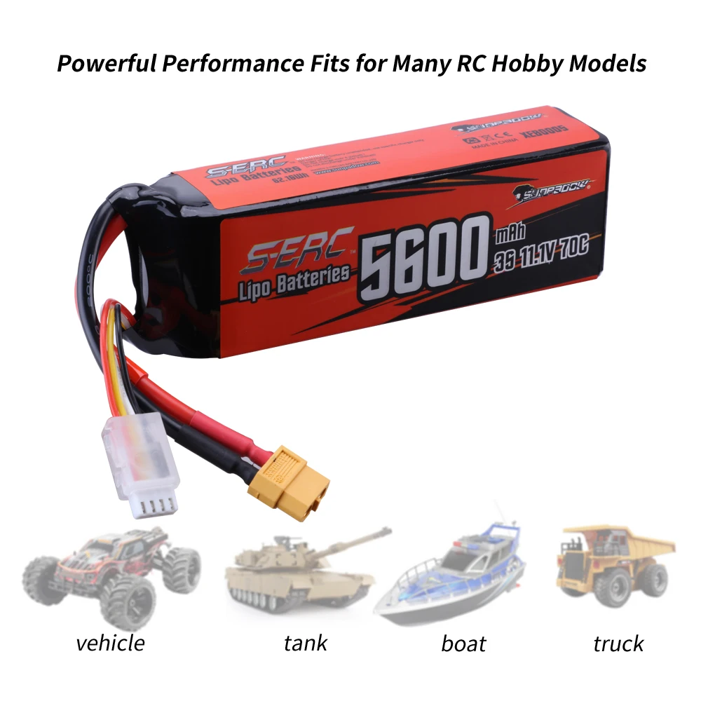 SUNPADOW 3S Lipo Battery for 11.1V 5600mAh 70C with XT60 Plug with RC Vehicles Buggy Truggy Crawler Monster Truck Car Hobby