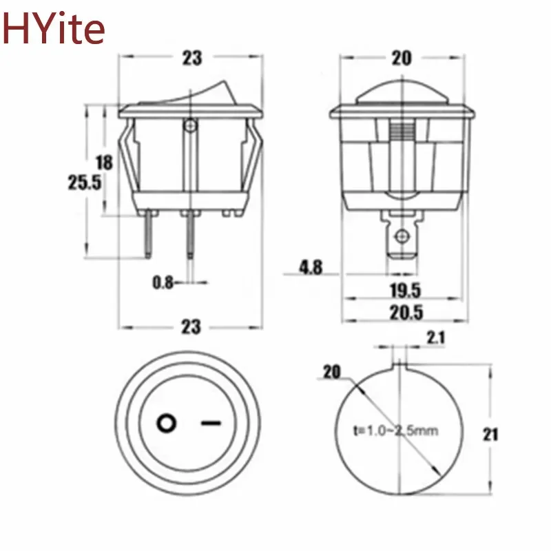 Red Black White ON/OFF Round Rocker Toggle Switch 6A/250VAC 10A 125VAC Plastic Push Button Switch