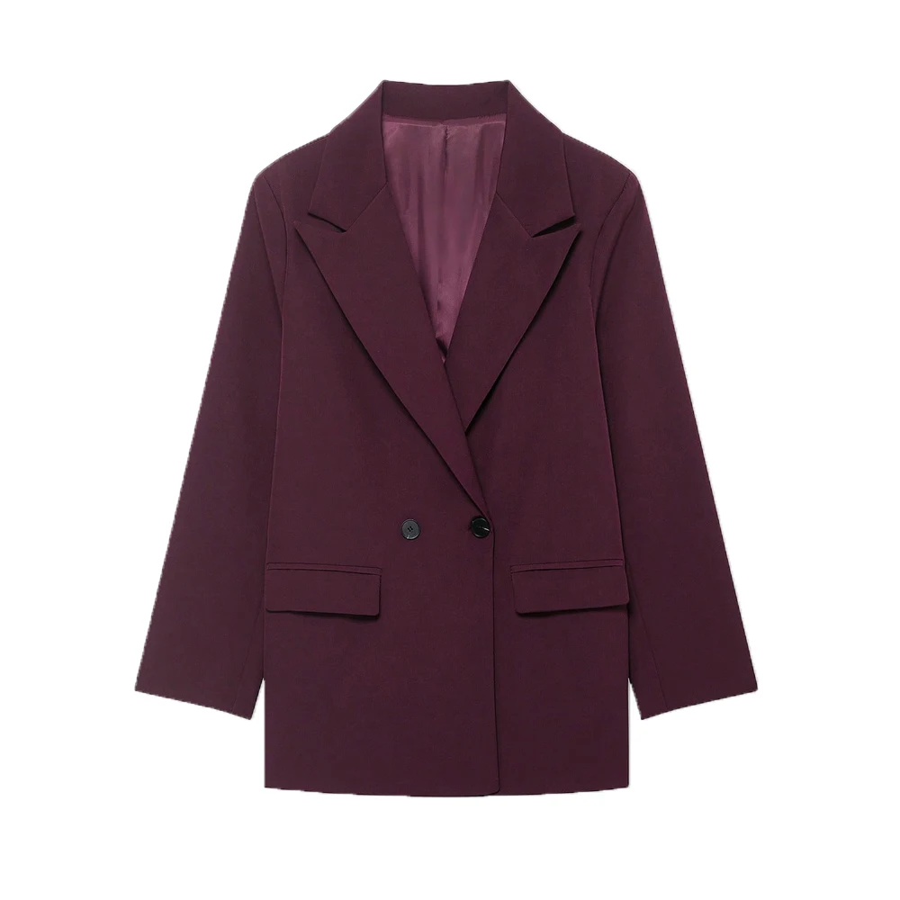 Dames Double-Breasted Effen Kleur Blazerjas Lange Mouw Kantoorkleding voor Lente Herfst Winter Oude Geldstijl