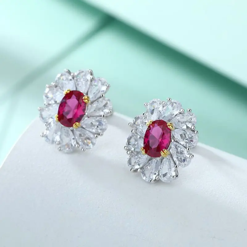 

Серьги из серебра 925 пробы с рубином, с фианитом