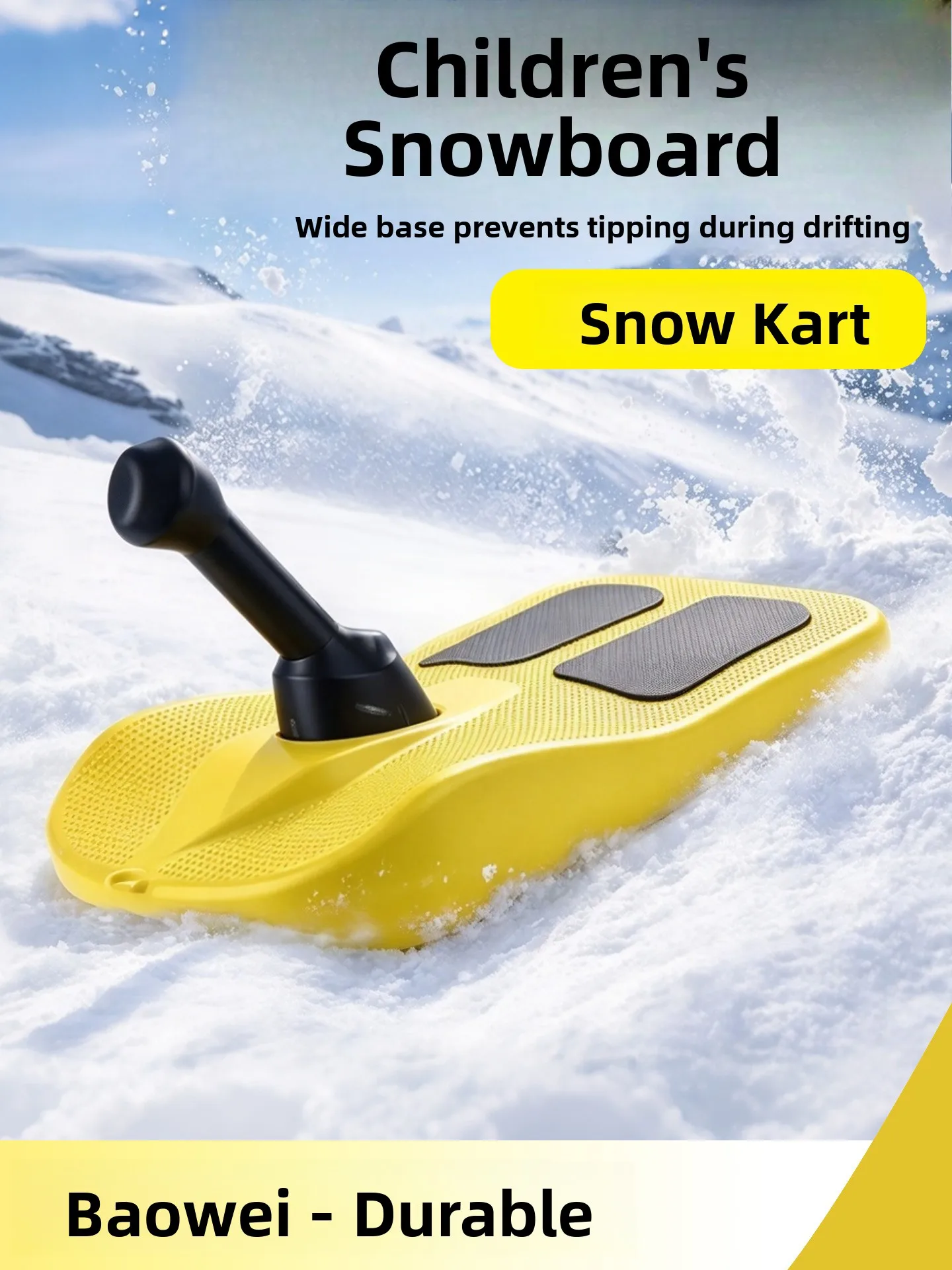 mildew-resistant-children's-sledge-with-brake-handle-snowboard-skiing-cart-durable-kids-outdoor-winter-sports-equipment