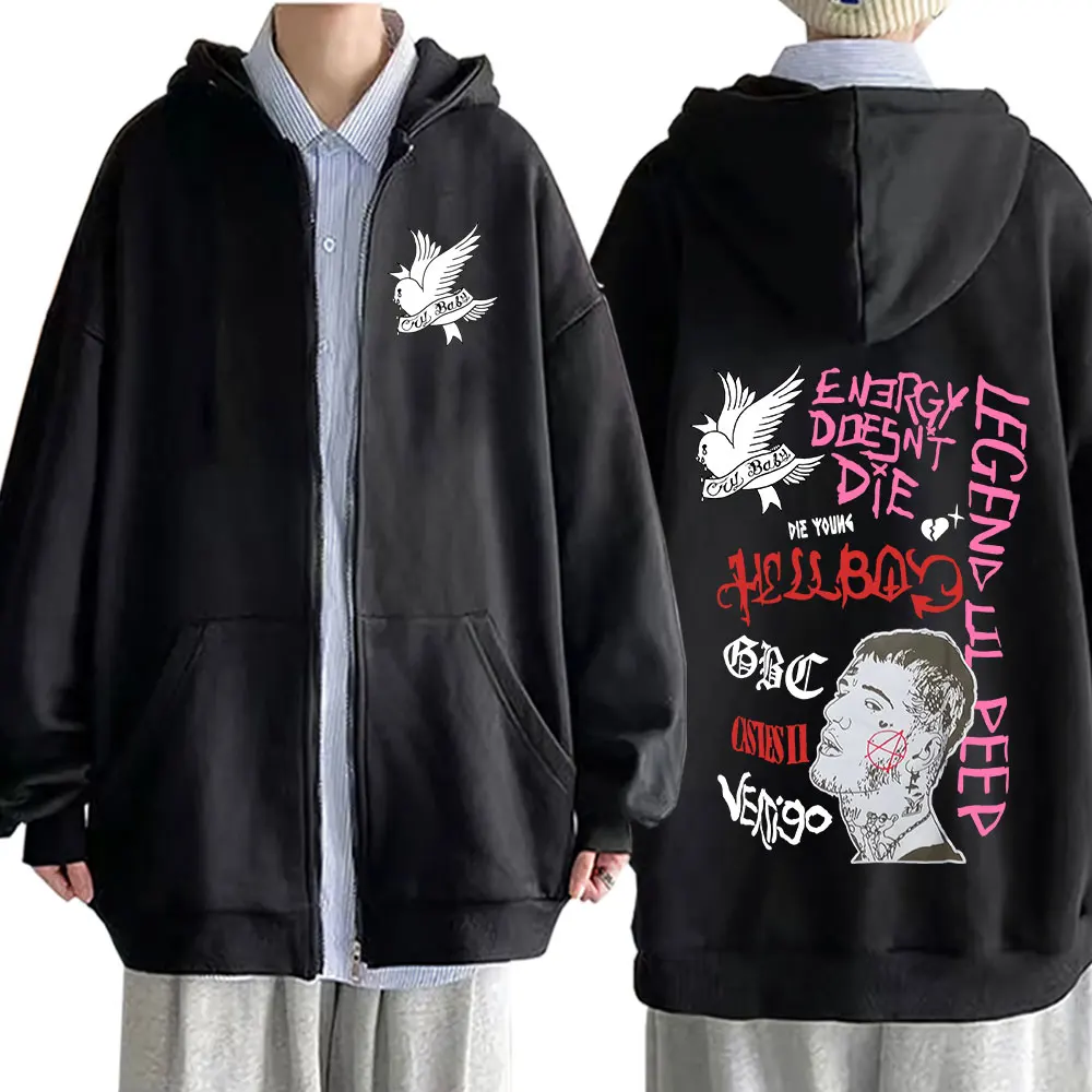 Rapper Lil Peep CryBaby Hellboy Zipper Hoodies Men Women Vintage Hip Hop Oversized Zip Up Sweatshirts Fleece Warm Pullovers Coat