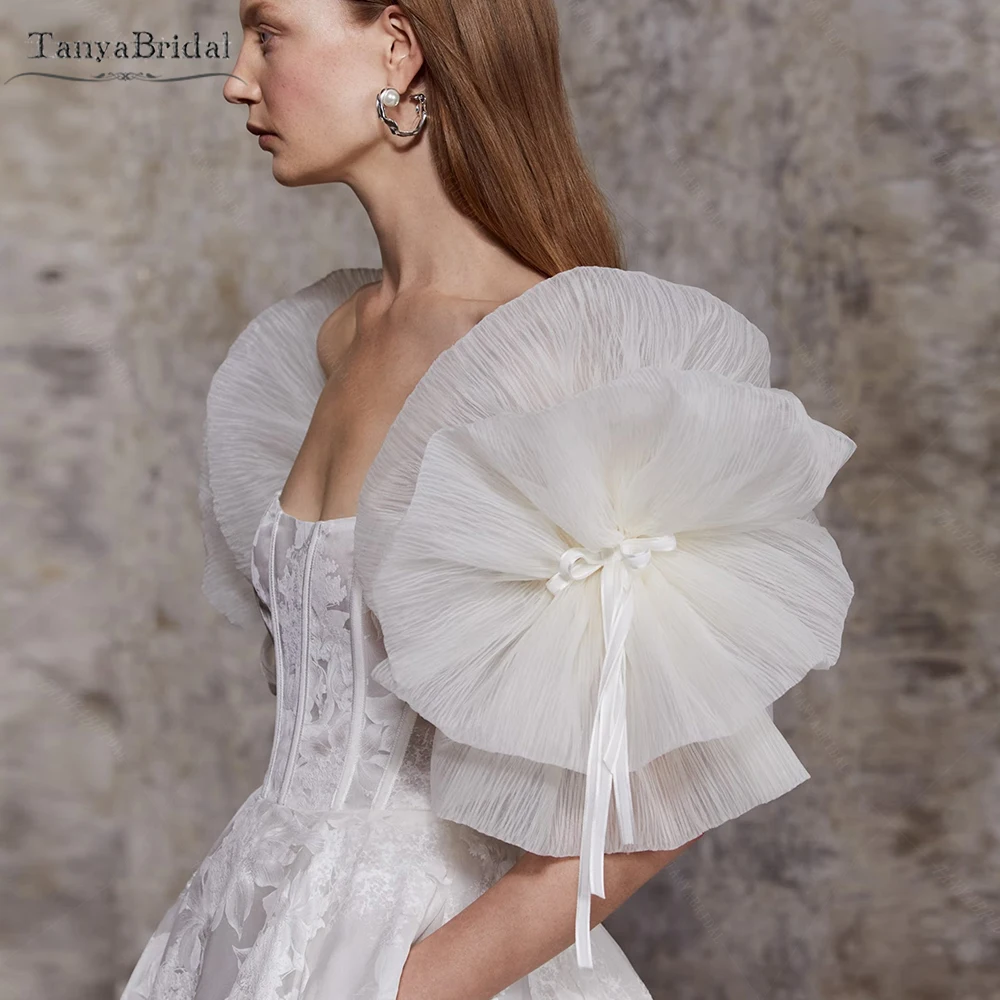 

Detachable Fortuny Pleated Organza Petal Sleeve With Ribbons Charming Fashion Wedding Sleeve Fingerless Gloves DG149