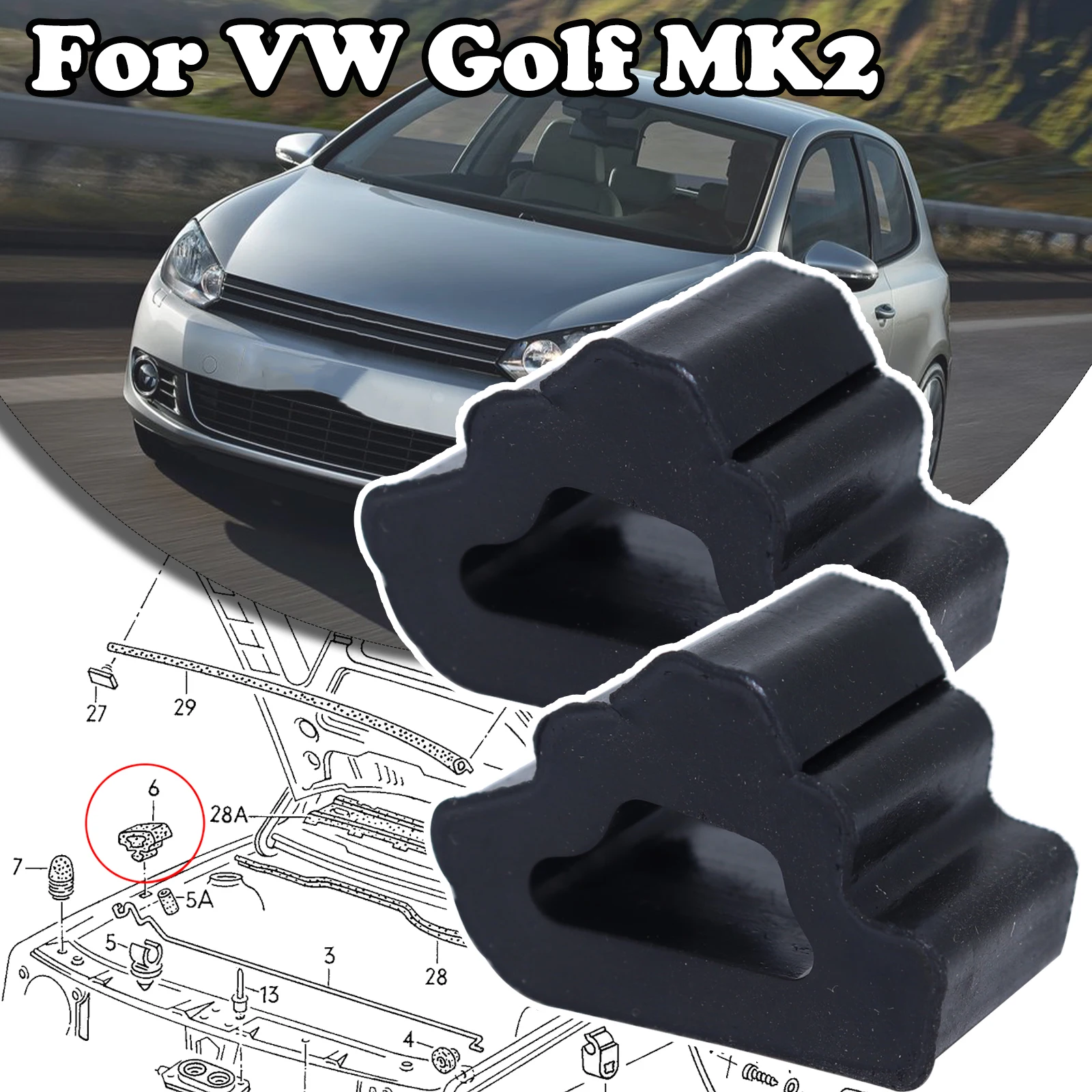 2pcs Engine Cover Bonnet Wing Guide Rubber Hood Stop Buffer Triangle Damping Block Pad Cushion Spare Parts For VW Golf MK2 1992