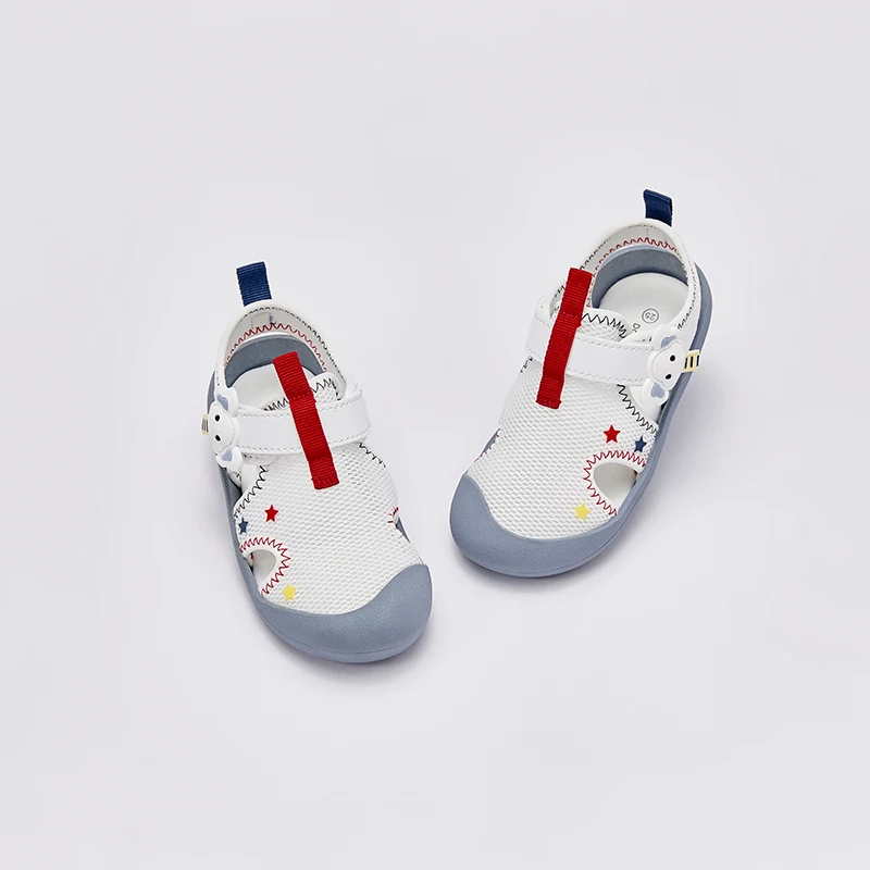 Dave Bella Summer Kids Outdoor Elephant Breathable Flat Mesh Shoes Boys and Girls Rubber Sole White Sandals DB2240378