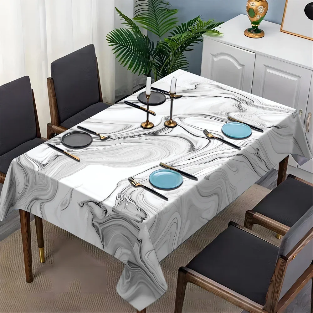 1pc Marble Pattern Printed Rectangular Square Tablecloth, Dining Table Cover, Coffee Table Cover, Holiday Party Venue