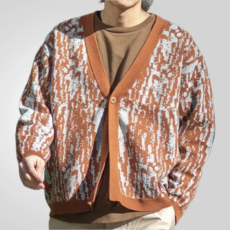 Men New Cardigan Sweaters Coat V Neck Full Sleeve Single Breasted Print Knit Thick Coats Casual Loose Open Stitch Autumn Winter