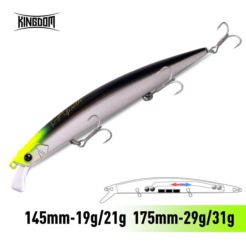 KINGDOM Minnow Angelköder 145mm 175mm 19g 21g 29g 31g Künstliche Harte Stickbaits Weitwurfköder Schwimmend Sinkend für Wolfsbarsch