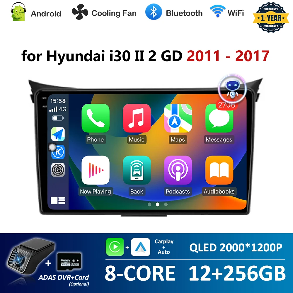 

9 '' for Hyundai i30 II 2 GD 2011 - 2017 Car Audio Multimedia Player Android Head Unit DSP Stereo Carplay GPS Navigation 4G+WiFi