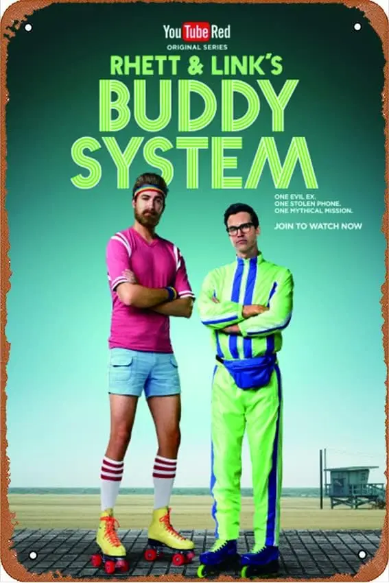 Rhett and Link's Buddy System Movie poster Metal Tin Sign Wall Decor Signs,Vintage Art Decor for Home Bar Pub Cafe 8x12 inc sign