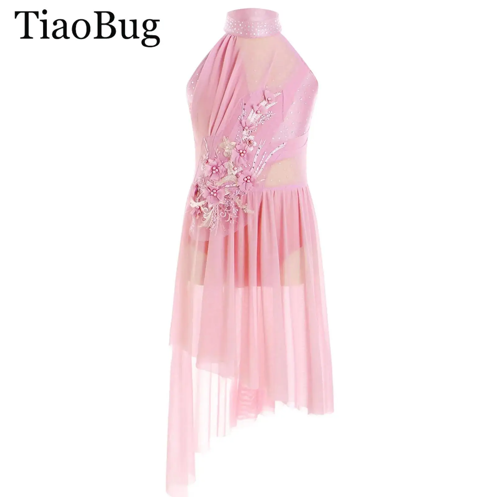 

Kids Girls Rhinestones Gymnastics Leotard Tutu Dress Ballet Lyrical Dance Dress Sleeveless Figure Skating Contemporary Dancewear