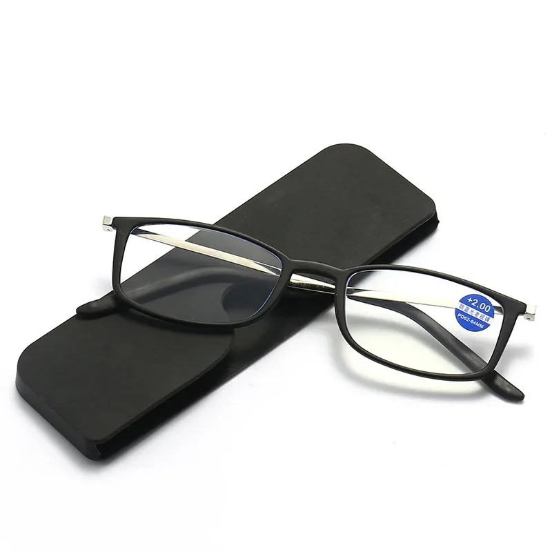 Lunettes de lecture ultra-fines pour téléphone portable, anti-lumière bleue, pour hommes et femmes, avec étui à lunettes +1.0 à +4.0