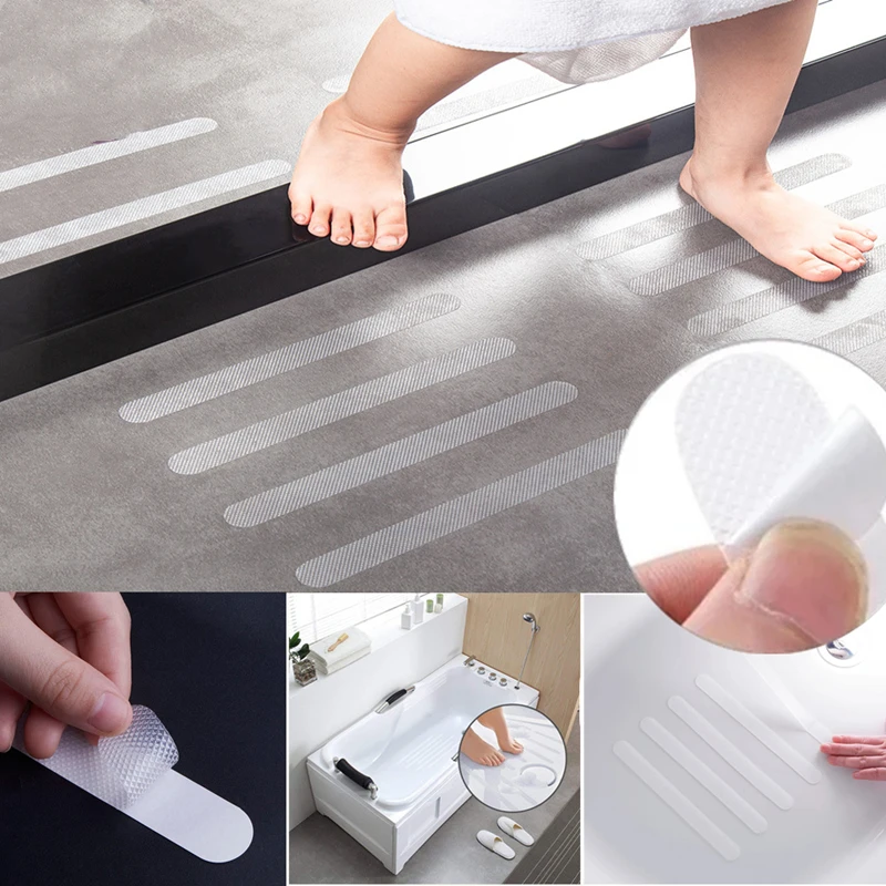 12 Stück Transparente Rutschfeste Dusch-Aufkleber, Rutschfeste Klebebänder, Sicherheits-Duschstufen-Aufkleber, Badewannen-Antirutschstreifen für Treppenstufen – Detail 7