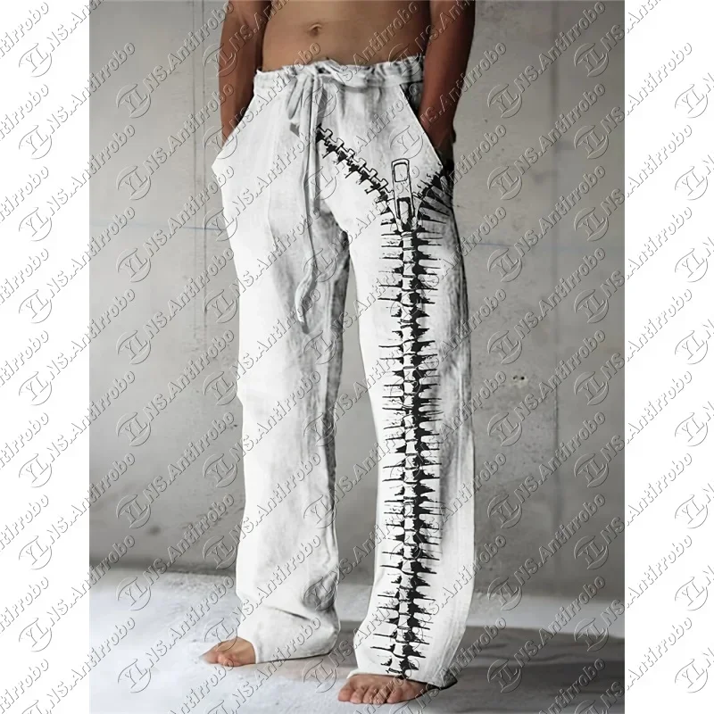 Men's Kids Summer Casual Pants Drawstring Elastic Waist Zipper Skull Pattern Print Long Trousers for Everyday Holiday Streetwear