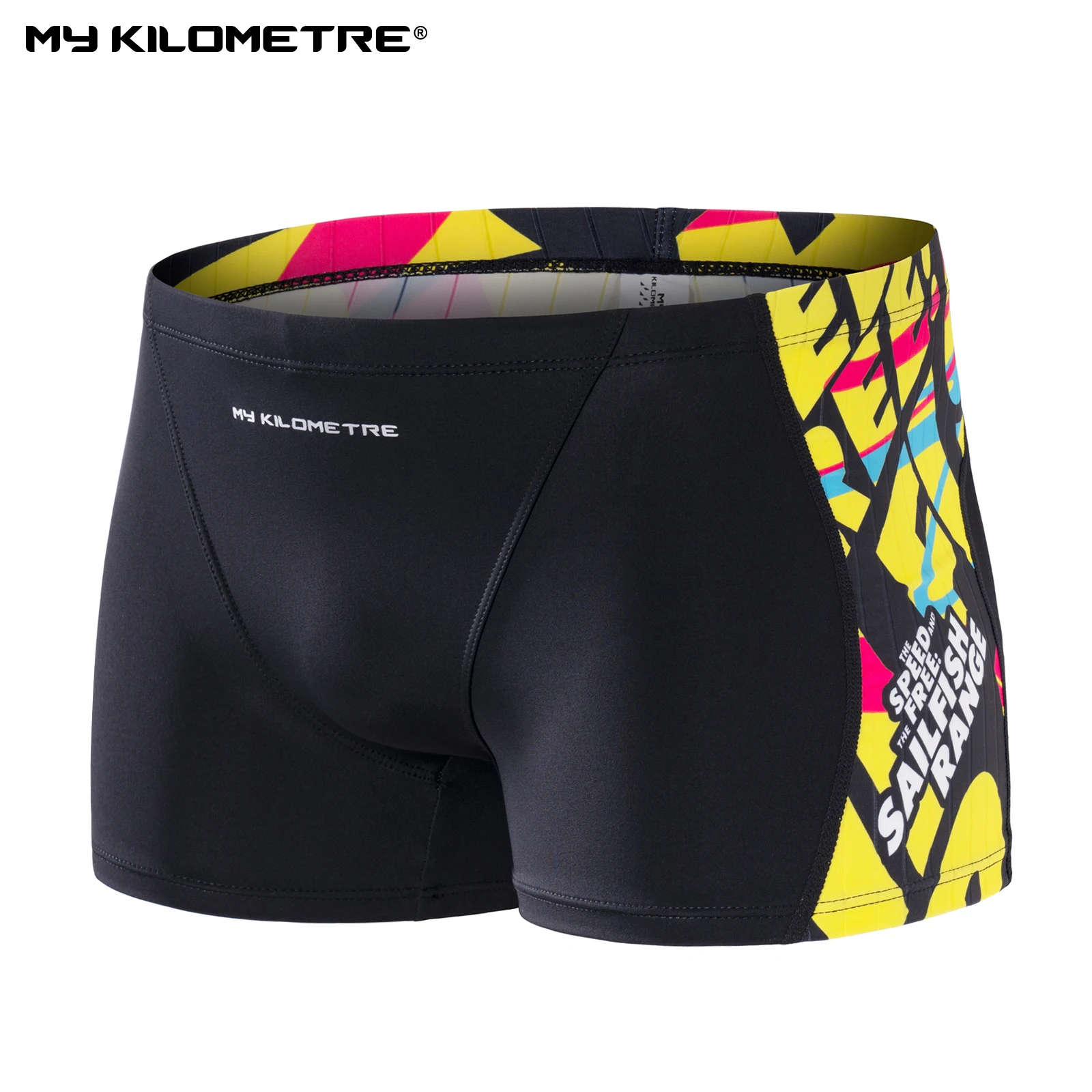 MY KILOMETRE Mens Swimsuit Square Leg Splice Athletic Swimming Trunk Training Swimwear Bathing Suit Man Swim Brief Board Short