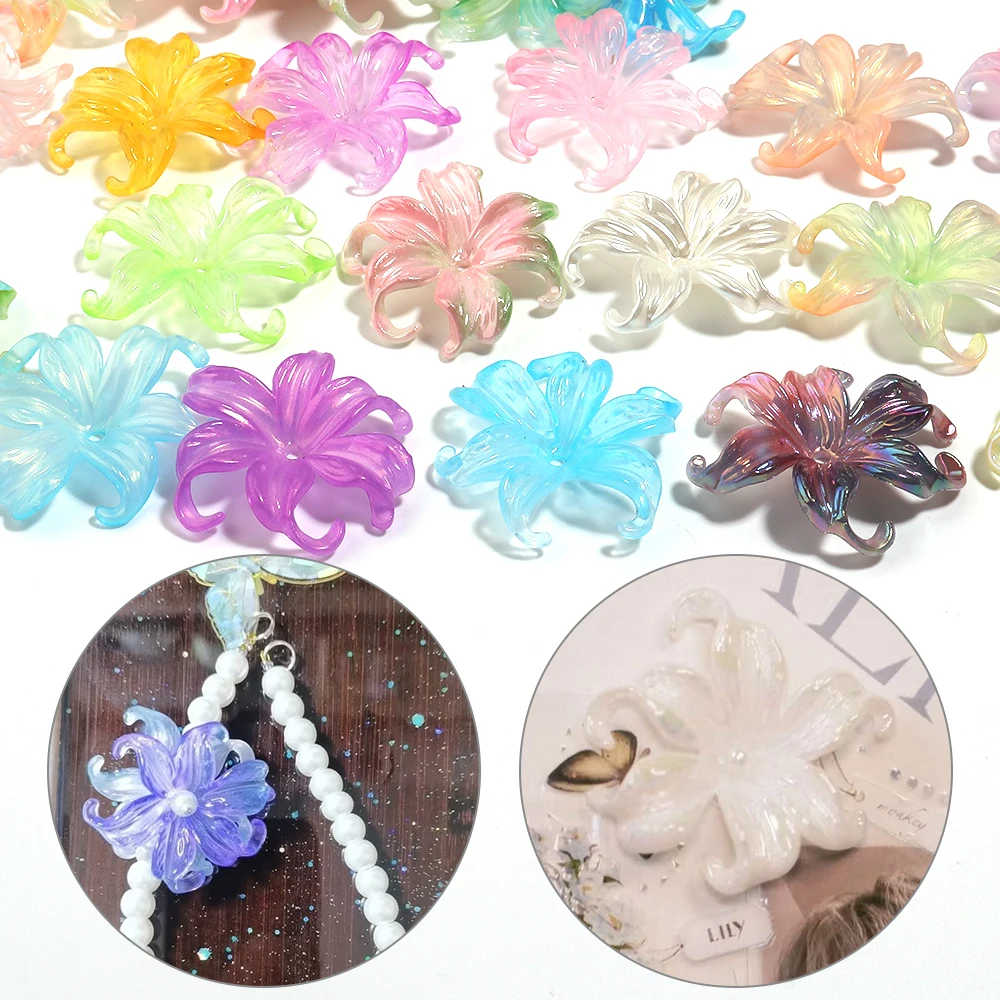 20pcs/lot Iridescent 3D Flower Petal Acrylic Beads Caps Spacer Beads for DIY Jewelry Making Earrings Necklace Hair Accessories