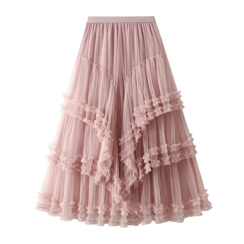 New Crotch Covering and Slimming Multi-layered Chiffon Ball Dress Elegant High Waisted Fairy Mesh A-line Skirt for Women