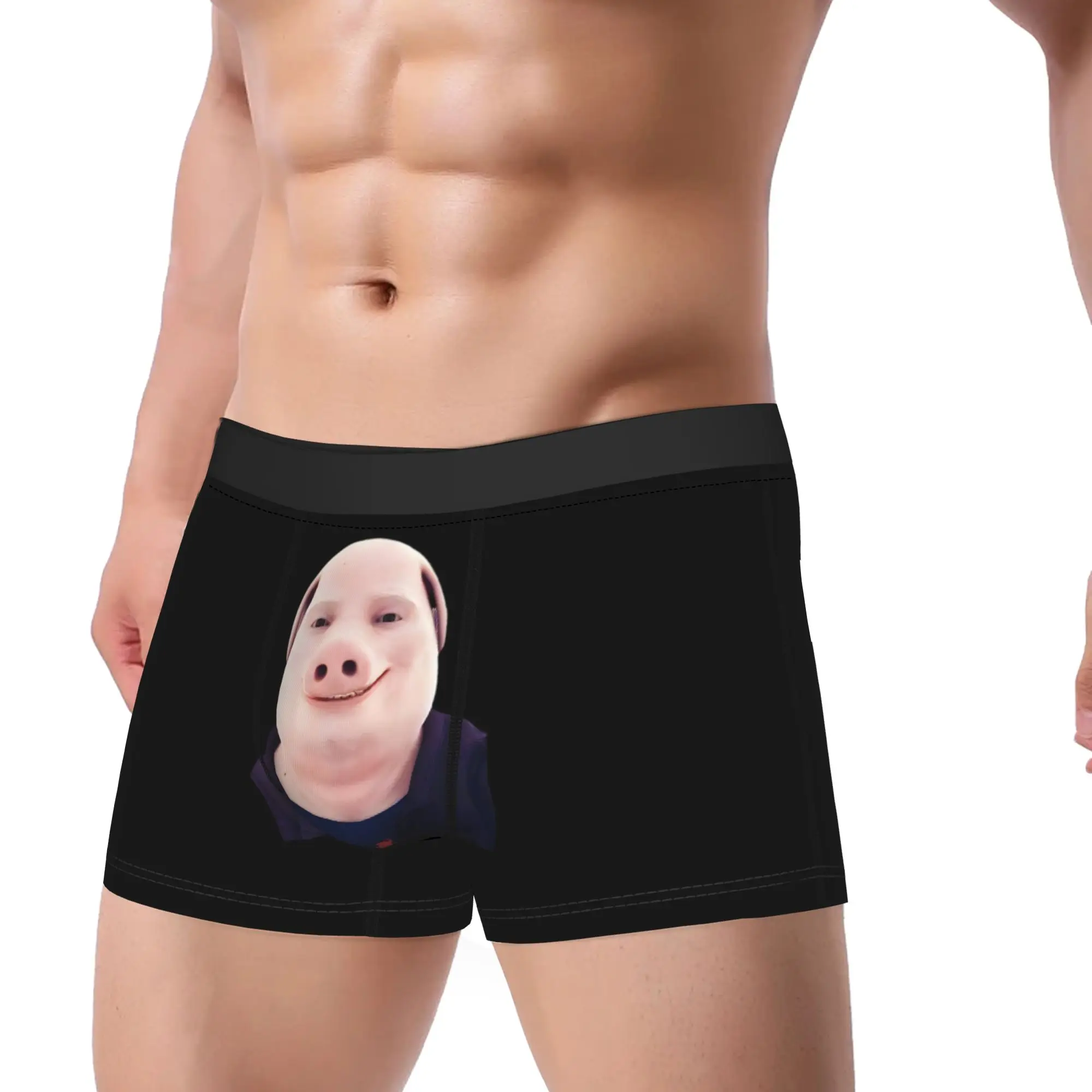 Men John Pork Smiling Pig Head Long Underwear  Novelty Boxer Briefs Shorts Panties Male Soft Underpants M-XXL