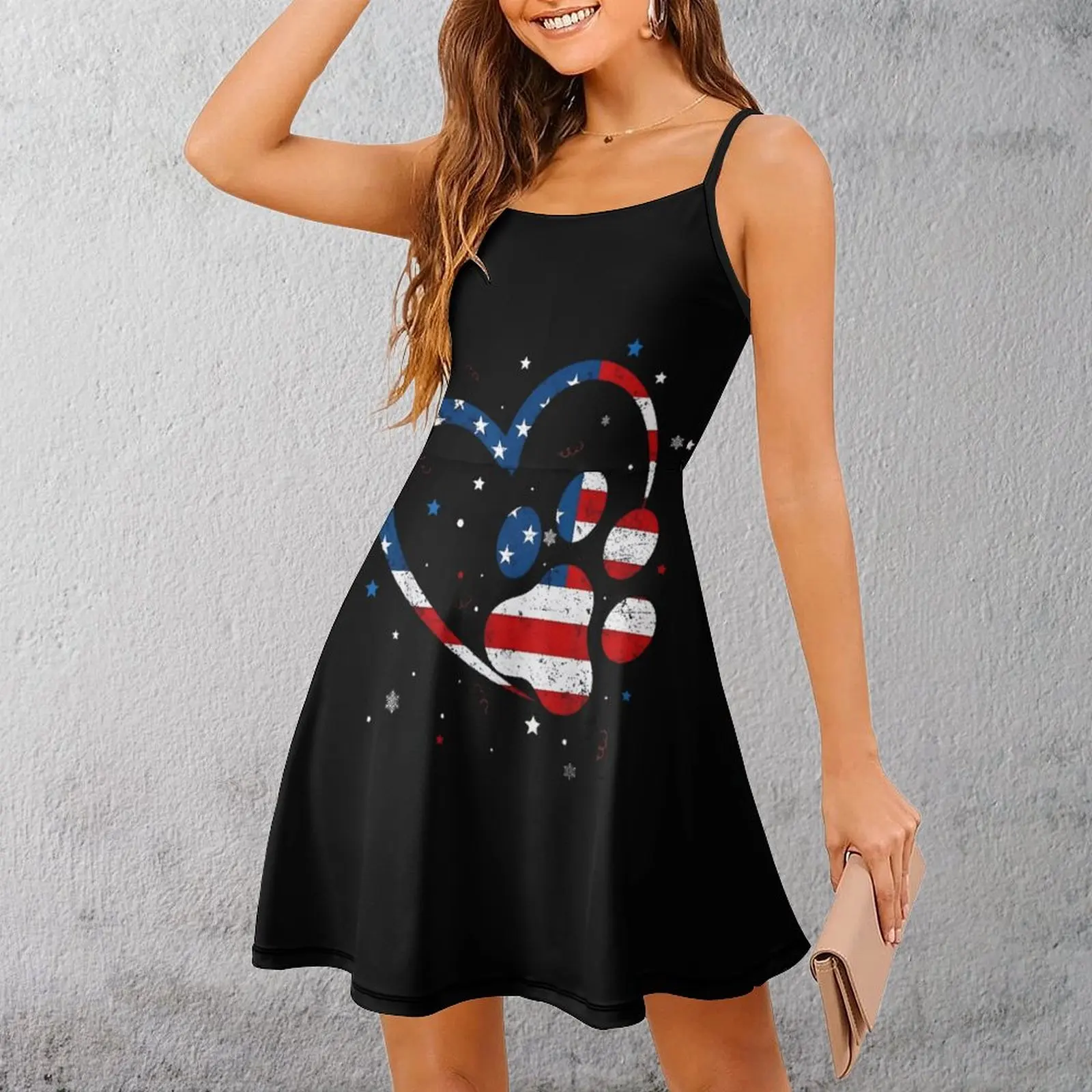 

American Flag Heart Ornaments Novelty Exotic Woman's Dress Women's Sling Dress Funny Novelty Cocktails The Dress